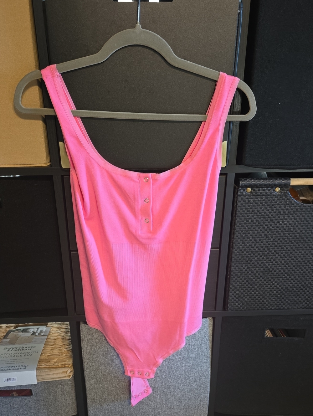 Pink Scoop-Neck Bandeau Bodysuit with Button Front